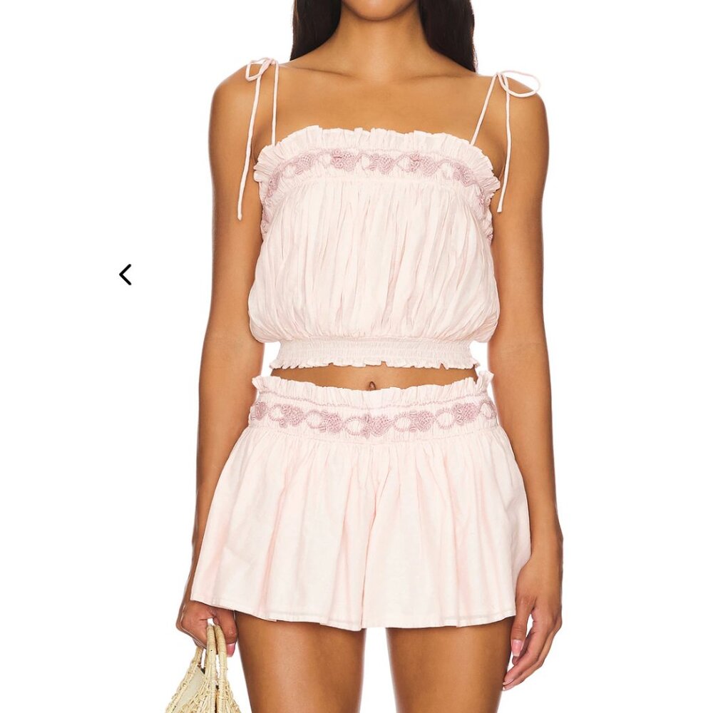 REVOLVE Pink Two-Piece Ruffled Poplin Set
